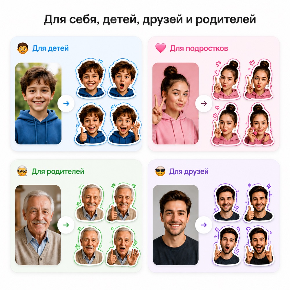 Примеры стикеров с лицом: для детей, подростков, родителей и друзей